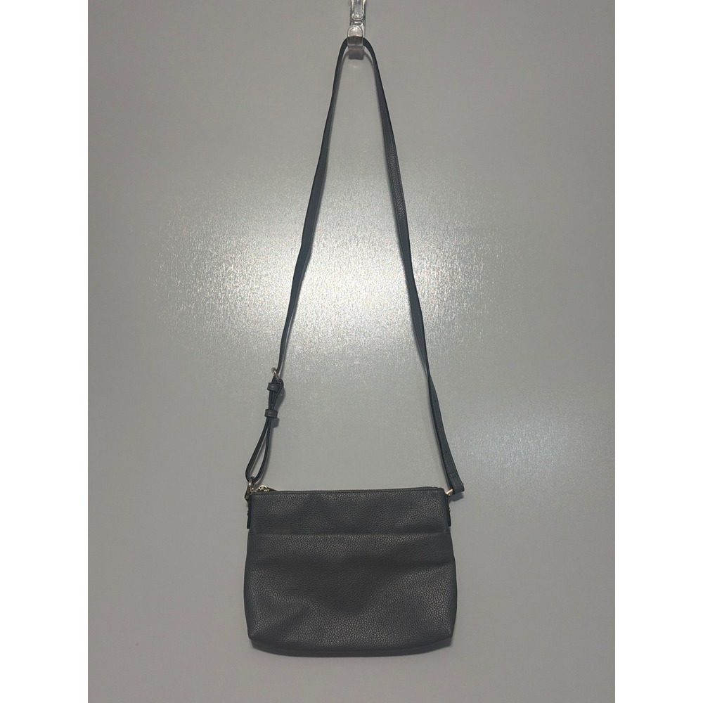 A New Day Womens Pebble Faux Leather Crossbody Bag Dark Gray Gold Zipper Pocket